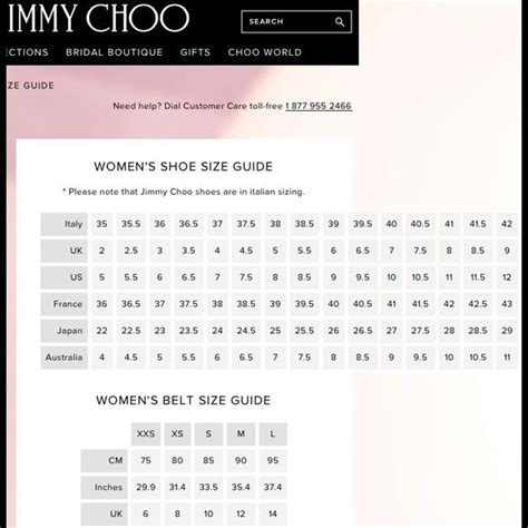 jimmy choo women's size chart.